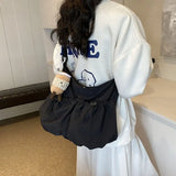 Xajzpa New Lightweight Nylon Drawstring ToteBag Literary Leisure Wrinkle Crossbody Bag Lazy Large Capacity Student Underarm Wrinkle Bag