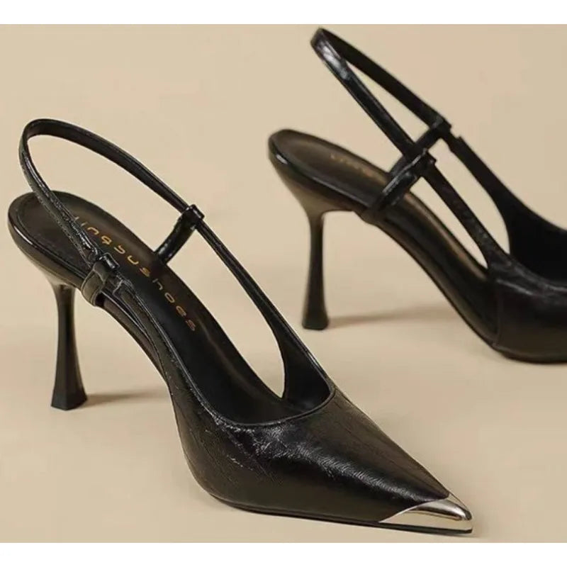Xajzpa New Fashion Women's High Heels Sandals Pointed Toe Shoes Sexy Slingback Woman Slippers Summer Trend Designer Dress Pumps Sandals
