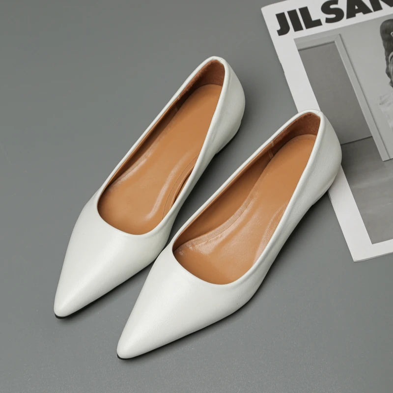 Xajzpa New Pointed Toe Shallow Mouth Square Heel Small Leather Shoes Women's Elegant Fashion High Heels Dress Shoes Zapatos Mujer