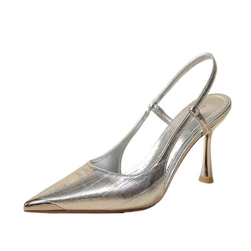 Xajzpa New Fashion Women's High Heels Sandals Pointed Toe Shoes Sexy Slingback Woman Slippers Summer Trend Designer Dress Pumps Sandals