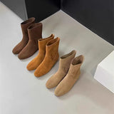 Xajzpa New Style Fashion Cow Suede Women's Boots Real Leather Split Toe Women's Shoes Thick Heel Midsole Short Boots for Women Boots