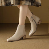 Xajzpa New Autumn/Winter Genuine Leather Women Shoes Pointed Toe Chunky Heel Boots for Women Fashion Short Boots Zapatos De Mujer