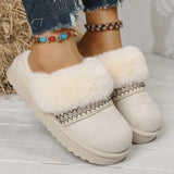 Xajzpa Winter Women Short Plush Warm Snow Boots Casual Cotton half slippers Suede Fur Chelsea Ankle Boots Flats Platform Shoes Botas