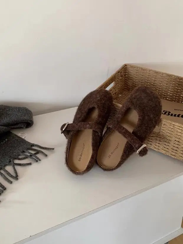 Xajzpa Big Size 43 Women Lambswool Slippers Winter Sheep Fur Shoes Ladies Flat Cotton Slides Home Pantuflas Daily Slip On Furry Mules