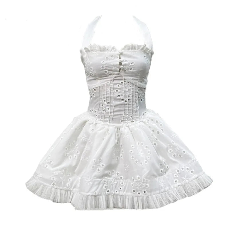 Xajzpa  Fashion Lace Embroidery Dress Women's Sleeveless Waist Retraction Backless Dresses 2025 Summer New Tide