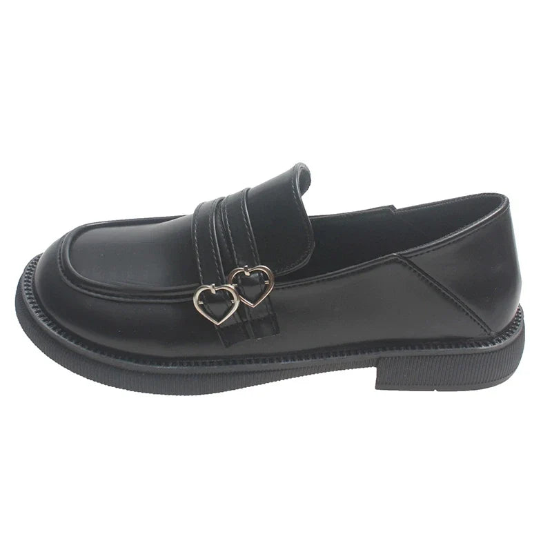 Xajzpa Gothic Lolita Heart Buckle Women's Loafers Mary Jane Shoes Women Cute Kawaii Chunky Platform Flats Fashion Designer Leather Shoe