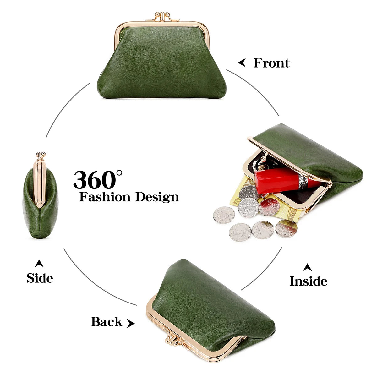 Xajzpa Cute Clip Lock Women's Coin Purse Retro Solid Color Bifold Kiss Lock Small Wallet Simple PU Leather Lipstick Portable Pocket Bag