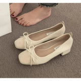 Xajzpa New Women Cute Ballerina Low Heel Shoes Lady Slipony Butterfly Knot Vintage Kawaii Mocasines Loafers Girl Lolita Mom Shoes