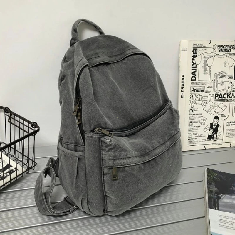 Xajzpa New Gray Denim Backpack Women's Leisure Travel Outing Shoulder Bag Female Fashion Schoolbags Suitable For Boys And Girls Mochila