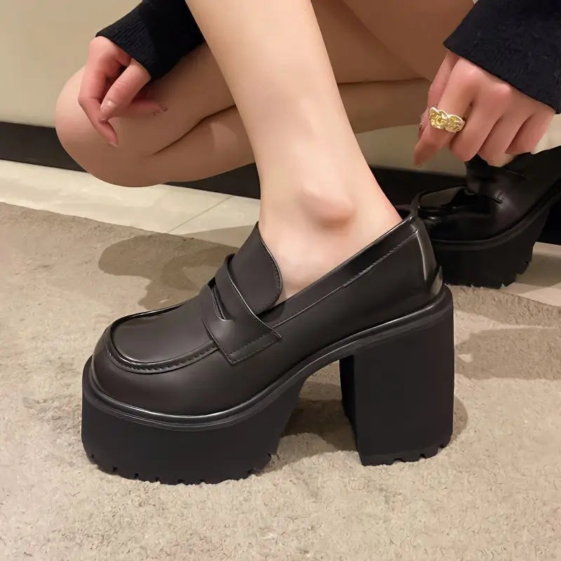 Xajzpa High Heels Loafers Women Shoes Retro Chunky Heels Pumps Woman Uniform College Platform Mary Jane Shoes Ladies fashion