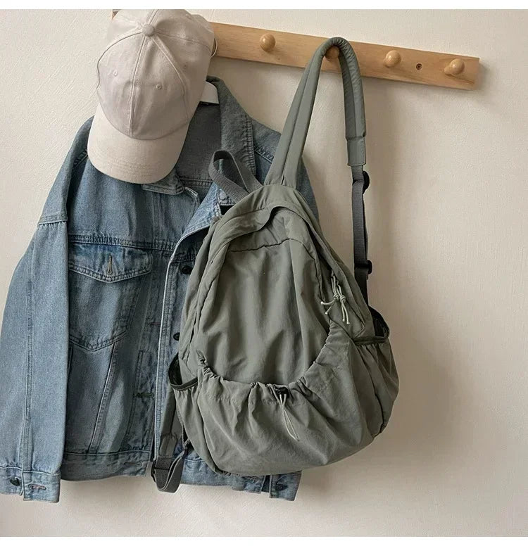 Cyflymder Casual Backpack Women Large Capacity Fashion Junior High School Student Pleat Schoolbag Cloth Bag Korean Travel Backpack
