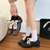 Xajzpa New Style Luxury Women's Fashion Thick Heel Shoes Spring Square Head Front Lacing Anti-slip Wear-resistant Women's High Heels