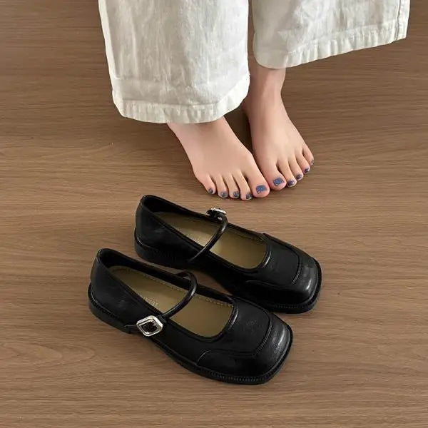 Xajzpa Womens Derby Shoes Female Footwear All-Match Shallow Mouth Leather Dress New Retro Summer Mary Janes Flat Shoes Woman Flats All-