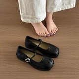 Xajzpa Womens Derby Shoes Female Footwear All-Match Shallow Mouth Leather Dress New Retro Summer Mary Janes Flat Shoes Woman Flats All-