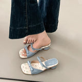 Xajzpa Slippers Women Summer Butterfly-Knot Shoes Slides Fashion Square heel Pantofle Luxury Block 2025 Floral Sweet Butterfly-knot