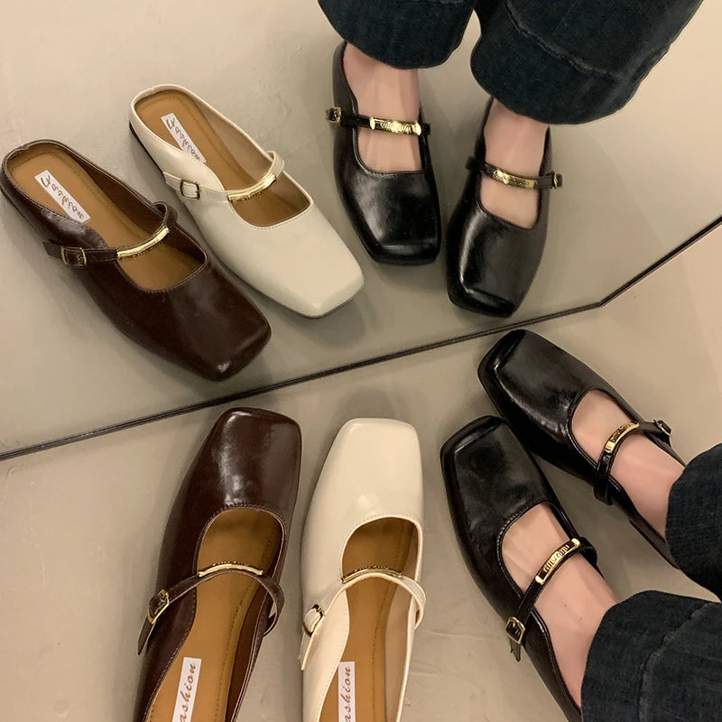 Xajzpa Summers New Style Women Cover Toe Mules Slippers Fashion Shallow Slip on Slide Ladies Women's Elegant Dress Shoes Zapatos Mujer