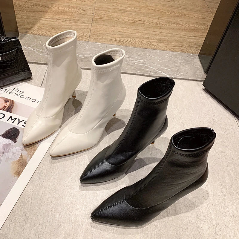 Xajzpa New Style Luxury Women's Fashion Ankle Boots Pointed Toe Stretch Boots Autumn Stiletto Socks Boots High Heels Ladies Shoes