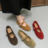 Xajzpa New Style Fashion Women's Ballet Flats Retro Red Double Belt Buckle Decoration Casual High Quality Big Size Lady Mary Jane Shoes