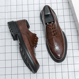 Xajzpa Men's leather shoes, Italian brand, versatile for business, formal wear, casual, high-quality brown, classic block shoes.