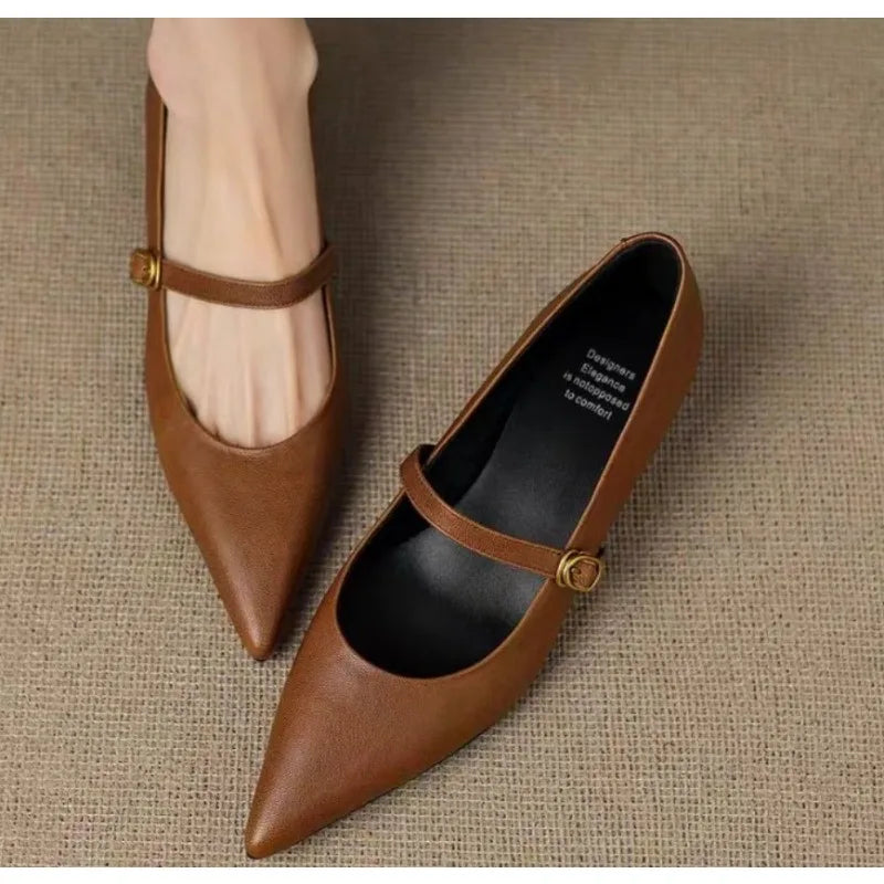 Xajzpa New Fashion Women's Coarse Heel Shoes Spring Square Head Shallow Mouth Suede Metal Buckle Anti-slip Wear-resistant Low-top Shoes