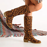 Xajzpa  New Fashion Leopard Women Knee-High Boots Autumn Winter Suede Point Toe Modern Boots Outdoor Plus Size Mid-Calf Woman Boots