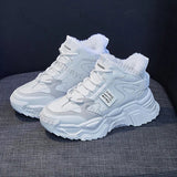 Xajzpa Fashion Platform Sneakers for Women Winter Thick Bottom Lace Up Walking Shoes Ladies Comfort Non Slip Sports Warm Cotton Shoes
