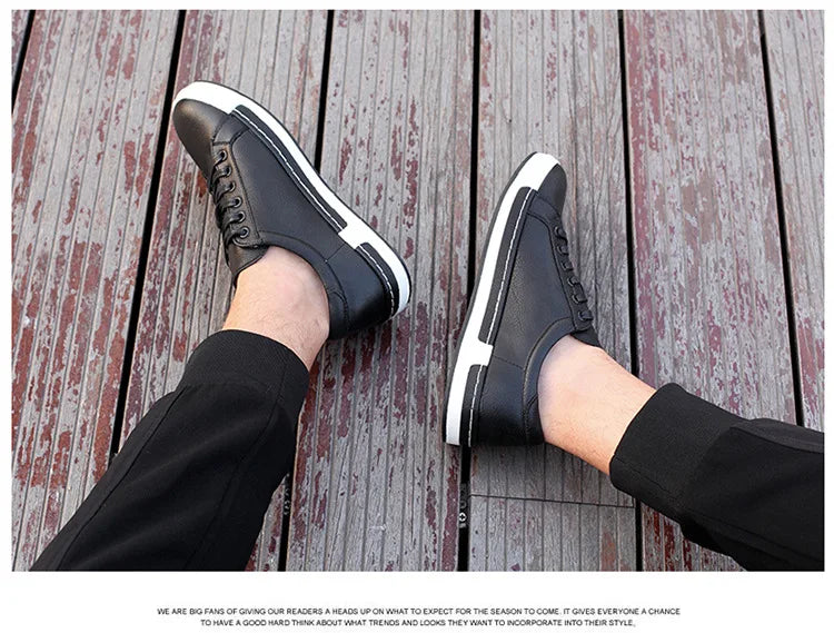 Xajzpa Men's Casual Leather Shoes for Men Fashion Four Seasons Breathable Lace-up Athletic Shoes Shallow Skate Shoes Large Sizes 38-48