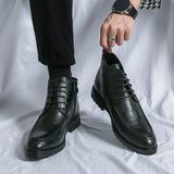 Xajzpa New Men's Trendy Boots Lace up Black Dress Fashionable Breathable Ankle Boots Leather Boots Casual Sports Shoes
