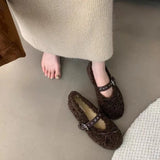 Xajzpa New Women's Shoes Woman Flats Low Heels Casual Female Sneakers Slip-on Loafers Fur Round Toe Shallow Mouth Boat Slip on Winter