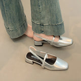 Xajzpa Open Shoes Heel Mary Jane Square Toe Chunky Sandals Women's Block Girls Clear New Low Retro Silver Scandals Janes Women's S