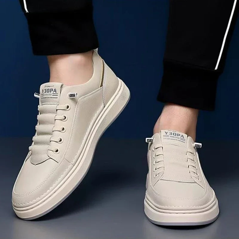 Xajzpa Leather Casual Shoes for Men Breathable White Sneakers Fashion Driving Walking Tennis Shoes for Male Italian Office Flats Shoes