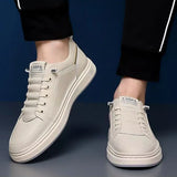 Xajzpa Leather Casual Shoes for Men Breathable White Sneakers Fashion Driving Walking Tennis Shoes for Male Italian Office Flats Shoes