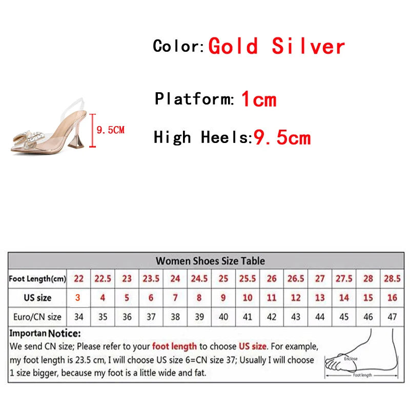 Xajzpa PVC Transparent Women Pumps Sexy Crystal Bowknot Pointed Toe  Slingback High Heels Mules Sandal Female Wedding Prom Shoes