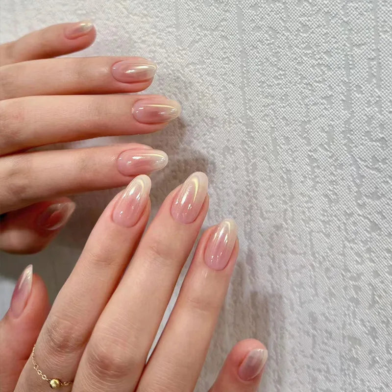 Xajzpa  24pcs Glitter Fake Nails Purple Shiny Cat Eye Press On Nails Almond Head Manicure Nail Tips Pink/Blue False Nail Patch For Girl