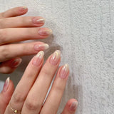 Xajzpa  24pcs Glitter Fake Nails Purple Shiny Cat Eye Press On Nails Almond Head Manicure Nail Tips Pink/Blue False Nail Patch For Girl