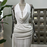 Xajzpa Fashion Solid Color Folds Dress Women's Halterneck Sleeveless Backless Casual Dresses 2025 Summer New Tide