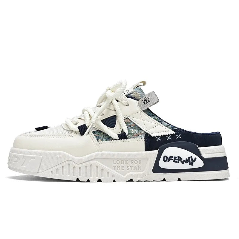 Xajzpa 2025 Summer Fashion Designer Men Half Slipper Breathable Casual Platform Shoes Lightweight Sneakers Outdoor Walking Flats Loafers