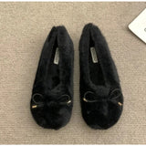 Xajzpa New Fashion Women's Shoes Flats Low Heels Casual Female Sneakers Slip-on Loafers Fur Round Toe Shallow Mouth Boat Slip on Winter
