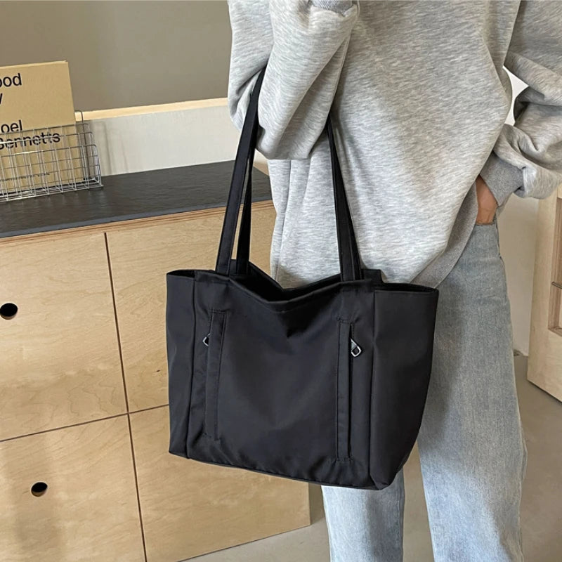 Xajzpa Waterproof Nylon Tote Bag with Large Capacity for Work Commuting Women's Shoulder Bag Student's Handheld Tote Bag for Class