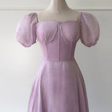 Xajzpa Fashion Solid Color Dress Women's Slash Neck Short Sleeve Waist Retraction Dresses 2025 Summer New Tide