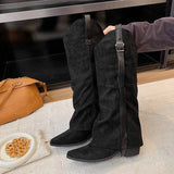Xajzpa New Style Fashion Winter Street Style Pointed Toe Knee-High Boots Women Low Heels Shoes Female Long Booties Zapatos De Mujer