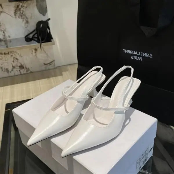 Xajzpa Beige Heeled Sandals Low-Heeled Shoes With Strap All-Match Slip-on Loafers Summer Women's Black Low-heeled Elastic Band High Com