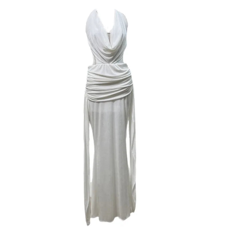 Xajzpa Fashion Solid Color Folds Dress Women's Halterneck Sleeveless Backless Casual Dresses 2025 Summer New Tide