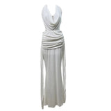 Xajzpa Fashion Solid Color Folds Dress Women's Halterneck Sleeveless Backless Casual Dresses 2025 Summer New Tide