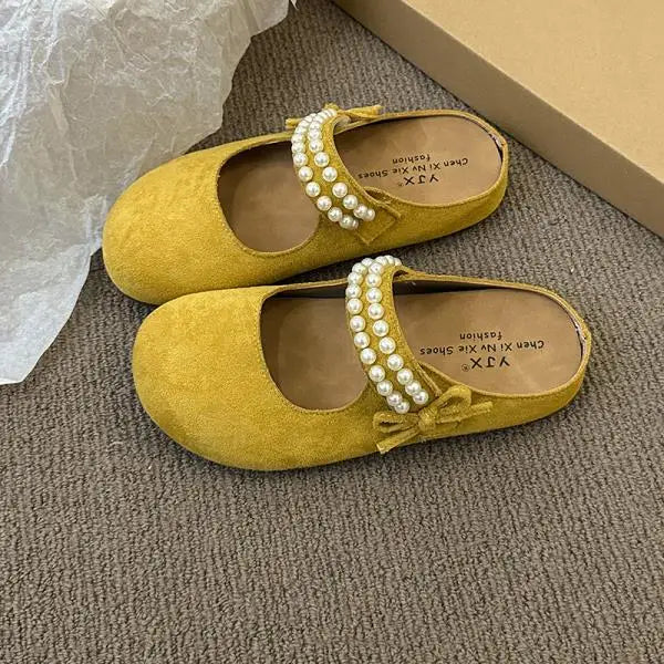 Xajzpa Flat Shoes Female Woman's Slippers Platform String Bead Slides Cover Toe 2025 Summer Soft  Shoes Women Cover Toe Slippers Flat P