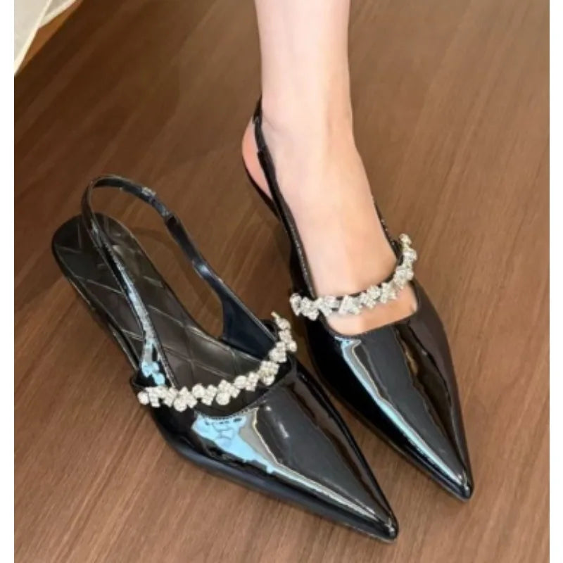 Xajzpa New Style Luxury Women's Water Diamond Slim Heeled Pointed High-heeled Shoes with A Headband and Sandals for Women Zapatos Mujer