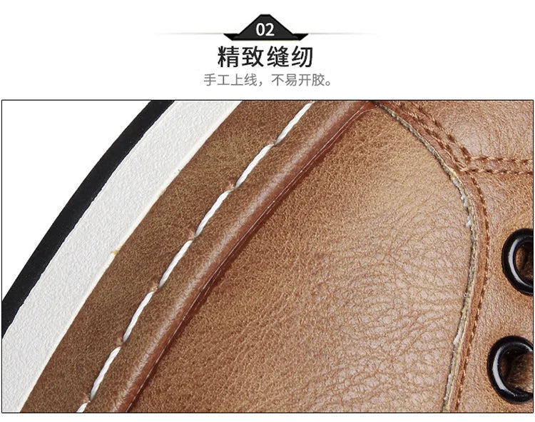 Xajzpa Men's Casual Leather Shoes for Men Fashion Four Seasons Breathable Lace-up Athletic Shoes Shallow Skate Shoes Large Sizes 38-48