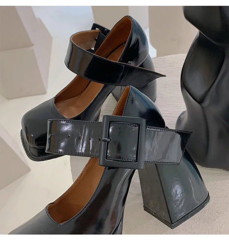 Xajzpa New Retro Mary Jane High Heels Women Shoes Fashion Chunky Heel Pumps Platform Ankle Buckle Japanese Uniform Ladies Shoes