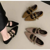 Xajzpa New Pointed Toe Women Mary Jane Shoes Fashion Shallow Buckle Shoes Ladies Casaul Dress Low Heel Leather Shoes Zapatos De Mujer