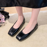 Xajzpa New Women's Genuine Leather Shoes Woman Square Toe Slip-on Loafers Casual Comfort Walk Shoes For Women Daily Outdoors Flat Shoes